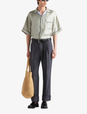 PRADA: Logo-embroidered relaxed-fit short-sleeve silk shirt