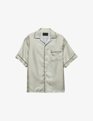 PRADA: Logo-embroidered relaxed-fit short-sleeve silk shirt