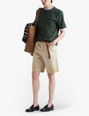 Shop Prada Mens Green Boxy-fit Layered Cotton T-shirt