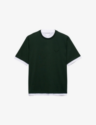 Shop Prada Mens Green Boxy-fit Layered Cotton T-shirt