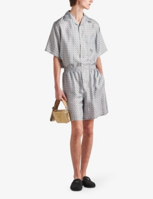 PRADA: Graphic-print short-sleeve silk shirt