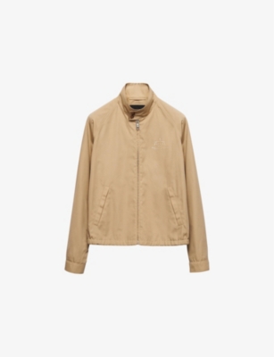 Shop Prada Lettered Logo-print Regular-fit Nylon Jacket In Neutral