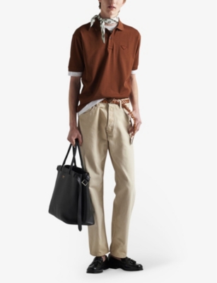 Shop Prada Conceptual-triangle Cotton Polo Shirt In Brown