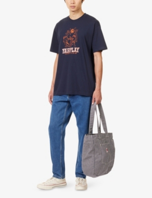 Carhartt Mens Blue Newel Tapered-leg Mid-rise Organic-denim Jeans In Blue