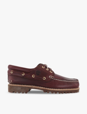 TIMBERLAND: Contrast-stitch logo-embossed leather boat shoes
