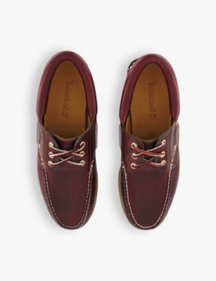 TIMBERLAND: Contrast-stitch logo-embossed leather boat shoes