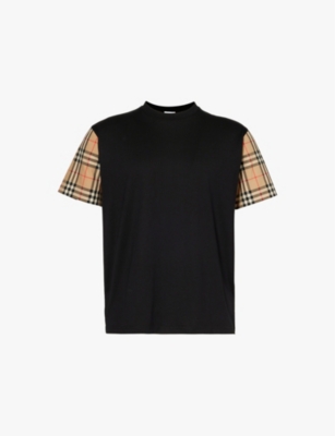 BURBERRY Check sleeve crew neck cotton jersey T shirt Selfridges