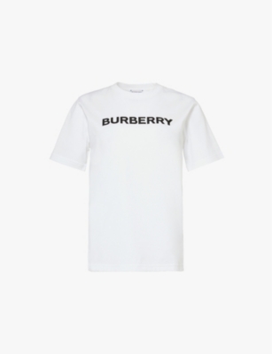 Shop Burberry Womens White Branded-print Short-sleeved Cotton-jersey T-shirt