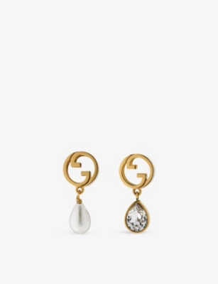 GUCCI: Blondie interlocking-G gold-toned metal, faux-pearl and crystal drop earrings
