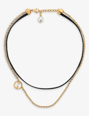 GUCCI: Blondie interlocking G-charm double-chain metal and crystal necklace