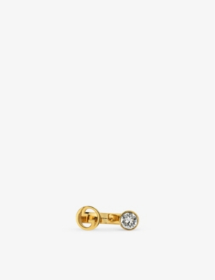 GUCCI: Blondie interlocking G-charm open-band gold-toned metal and crystal ring