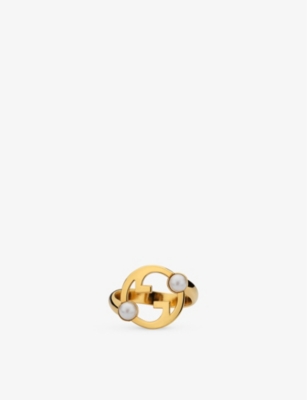 GUCCI: Blondie interlocking-G gold-toned metal and faux-pearl ring