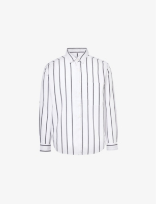 Mki Miyuki Zoku Mki Miyuki-zoku Mens Black Thick Stripe Striped Logo-pattern Cotton Shirt