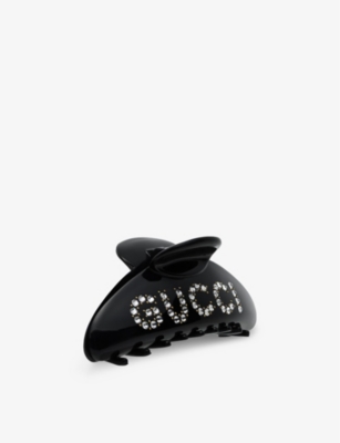 Gucci Womens Black Crystal-embellished Resin Hair Clip