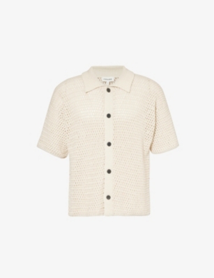 Frame Mens Ecru Open-weave Regular-fit Cotton-knitted Shirt