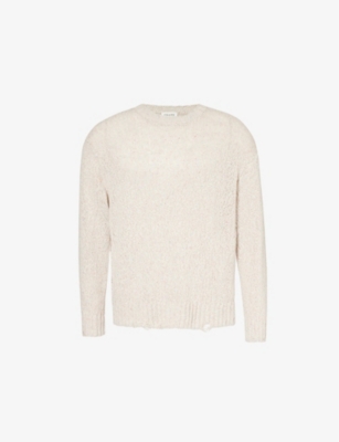FRAME: Crew-neck relaxed-fit distressed cotton-blend knitted jumper