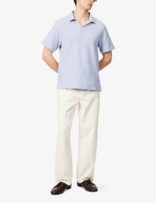 Frame Mens Jacquard Short-sleeve Cotton-jersey Polo Shirt Baby Blue Xl In Blue