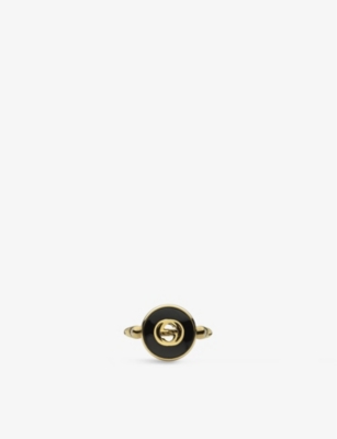 GUCCI: Two-toned 18ct yellow-gold, diamond and onyx ring