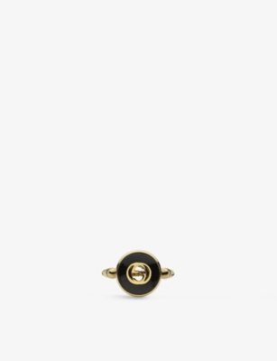 Interlocking G two-toned 18ct yellow-gold, diamond and onyx ring