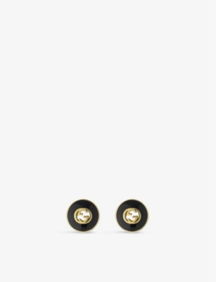 GUCCI: Two-toned 18ct yellow-gold and onyx earrings