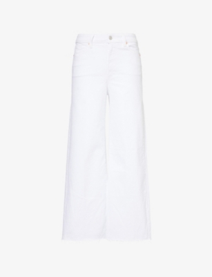 Shop Paige Women's Crisp White Anessa Raw-hem Wide-leg Mid-rise Stretch-denim Jeans