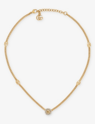 GUCCI: Fashion Show crystal-embellished yellow-gold tone brass necklace