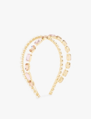 LELET NY: Mika 14ct yellow gold-plated stainless-steel Swarovski crystals and  pearls headband