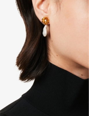Penelope 14ct yellow gold-plated and freshwater pearl brass drop earrings