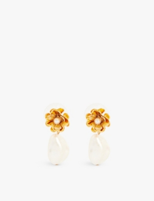 LELET NY: Penelope 14ct yellow gold-plated and freshwater pearl brass drop earrings