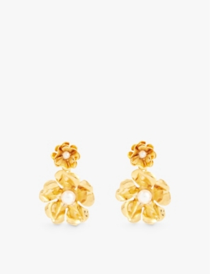LELET NY: Penelope 14ct yellow gold-plated brass and pearl drop earrings
