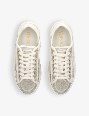 Versace Barocco Greca Jacquard Sneakers In Beige Comb