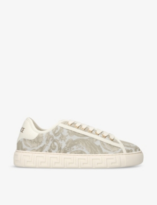 VERSACE Baroque graphic pattern canvas low top trainers Selfridges