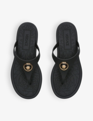 Shop Versace Womens Alia Medusa-head Rubber Sandals Blac In Black