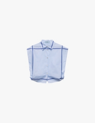 PRADA: Checked sleeveless cropped cotton shirt