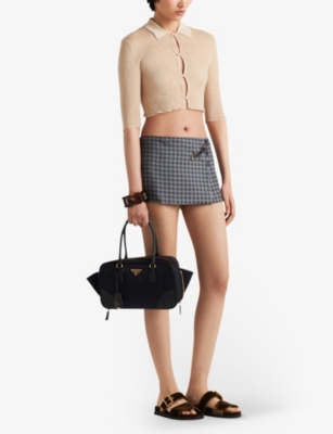 Shop Prada Womens Neutral Button-embellished Slim-fit Cotton-knit Cardigan