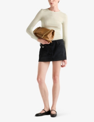 Prada Womens Green Ribbed Slim-fit Cashmere And Silk-blend Jumper In Green