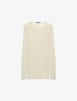 Prada Womens Green Ribbed Slim-fit Cashmere And Silk-blend Jumper In Green