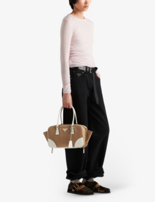 Shop Prada Ribbed Slim-fit Cashmere And Silk-blend Jumper In Pink