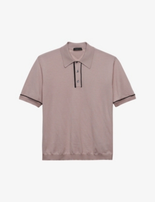 Shop Prada Mens Powder Contrast-piping Regular-fit Wool Polo Shirt