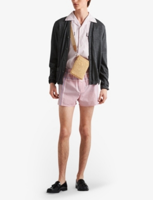 Shop Prada Contrast-piping Flap-pocket Cotton Shirt In Pink