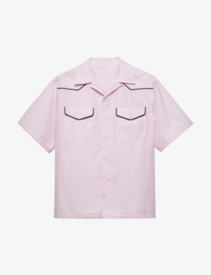 PRADA: Contrast-piping flap-pocket cotton shirt