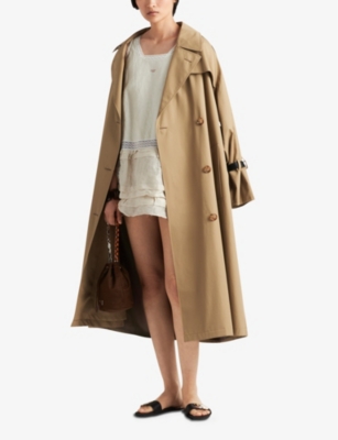 Shop Prada Womens Neutral Logo-badge Lapel-collar Double-breasted Cotton Trench