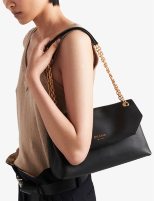 Prada Medium Leather Shoulder Bag In Black