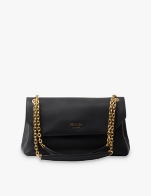 Prada Medium Leather Shoulder Bag In Black