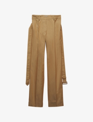 PRADA: Belted-waist straight-leg high-rise cotton-twill trousers