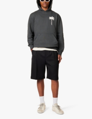 Shop Palm Angels Mens Dark Grey And Off White The Palm Graphic-print Cotton-jersey Hoody