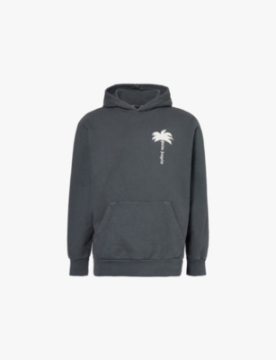 Shop Palm Angels Mens Dark Grey And Off White The Palm Graphic-print Cotton-jersey Hoody