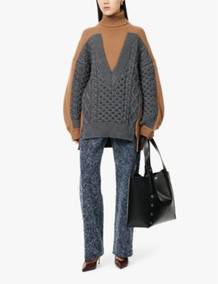 Shop Stella Mccartney Womens Cable-knit-pattern Turtleneck Wool Jumper Camel Grey