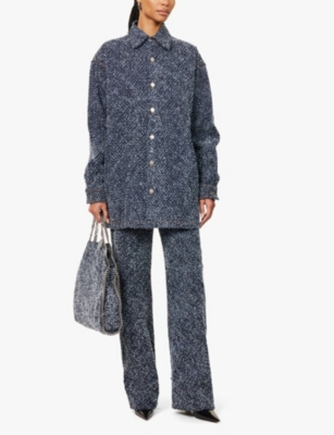 Shop Stella Mccartney Womens Blue Boucle Denim Textured Relaxed-fit Denim Overshirt