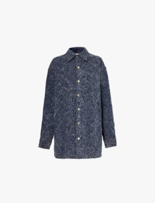 Shop Stella Mccartney Womens Blue Boucle Denim Textured Relaxed-fit Denim Overshirt